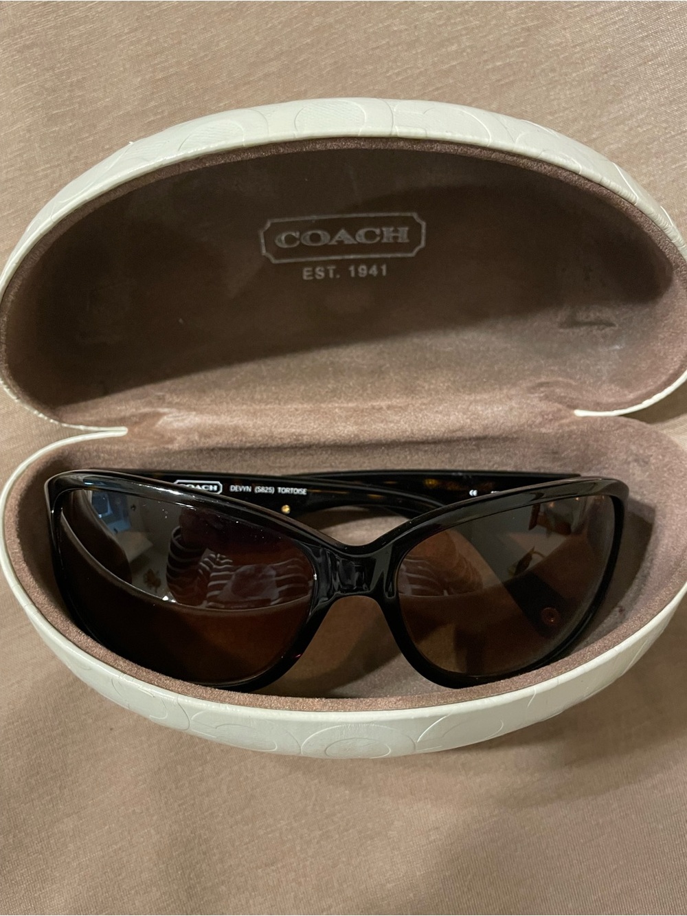 COACH Women's Black Frame Sunglasses with Brown Lenses